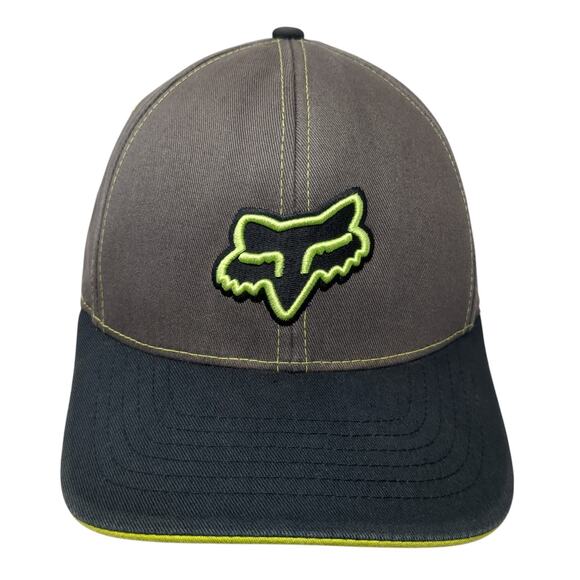 Fox Fitted Baseball Hat Gray XL Embroidered Logo Flexfit Colorblock - Picture 1 of 9